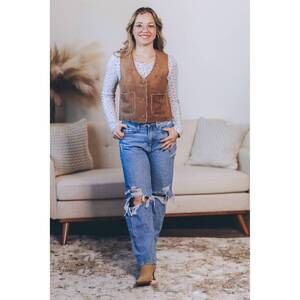 NEW BE COOL suede feel sherpa vest in coco